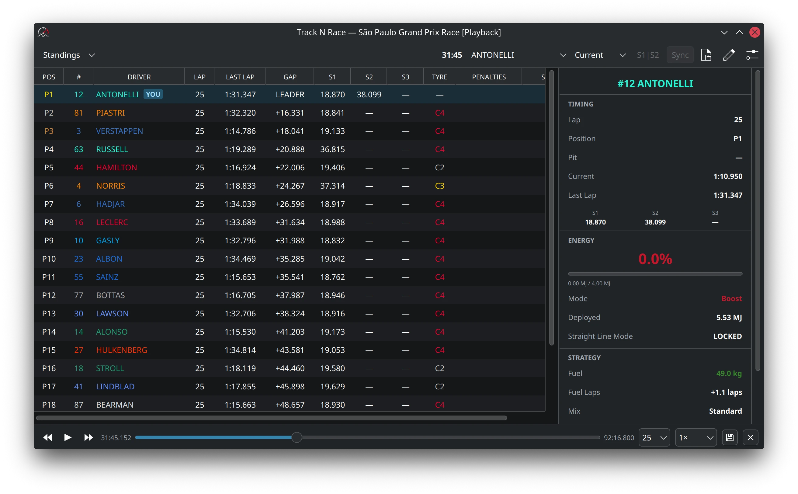 Qt frontend: Standings